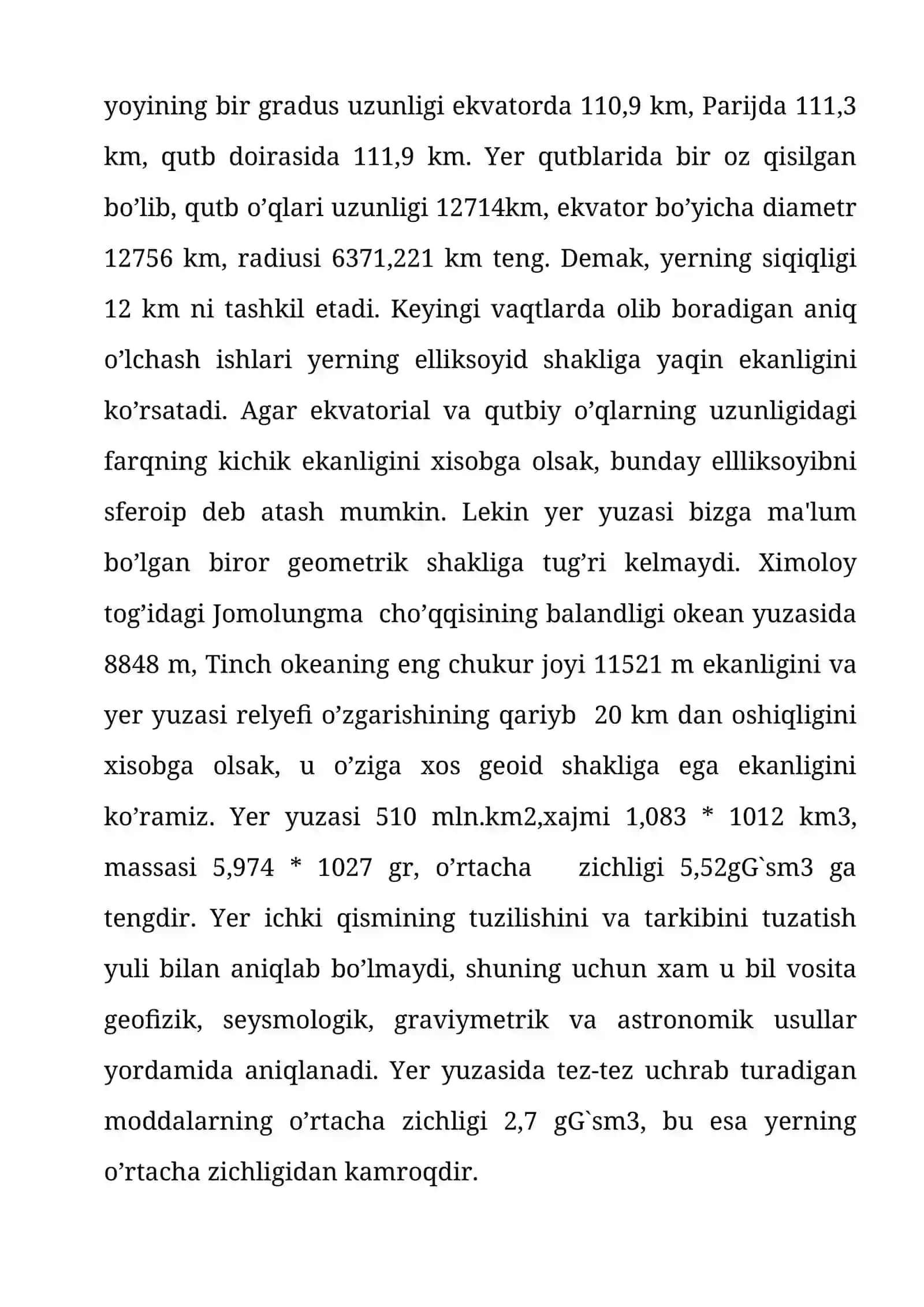 Yer haqida umumiy ma'lumotlar 2