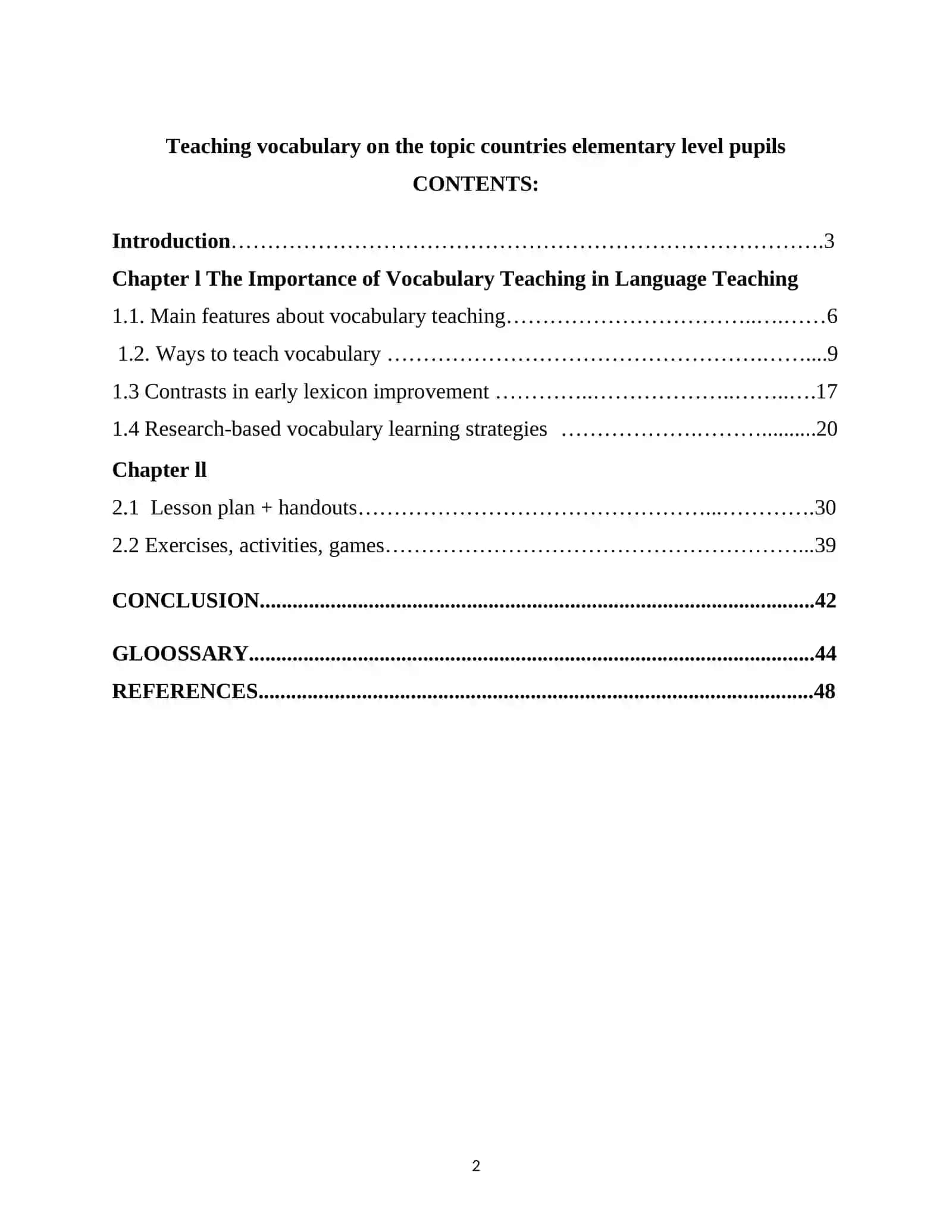 COURSE WORK TOPIC: TEACHING VOCABULARY ON THE TOPIC COUNTRIES ELEMENTARY LEVEL PUPILS 2