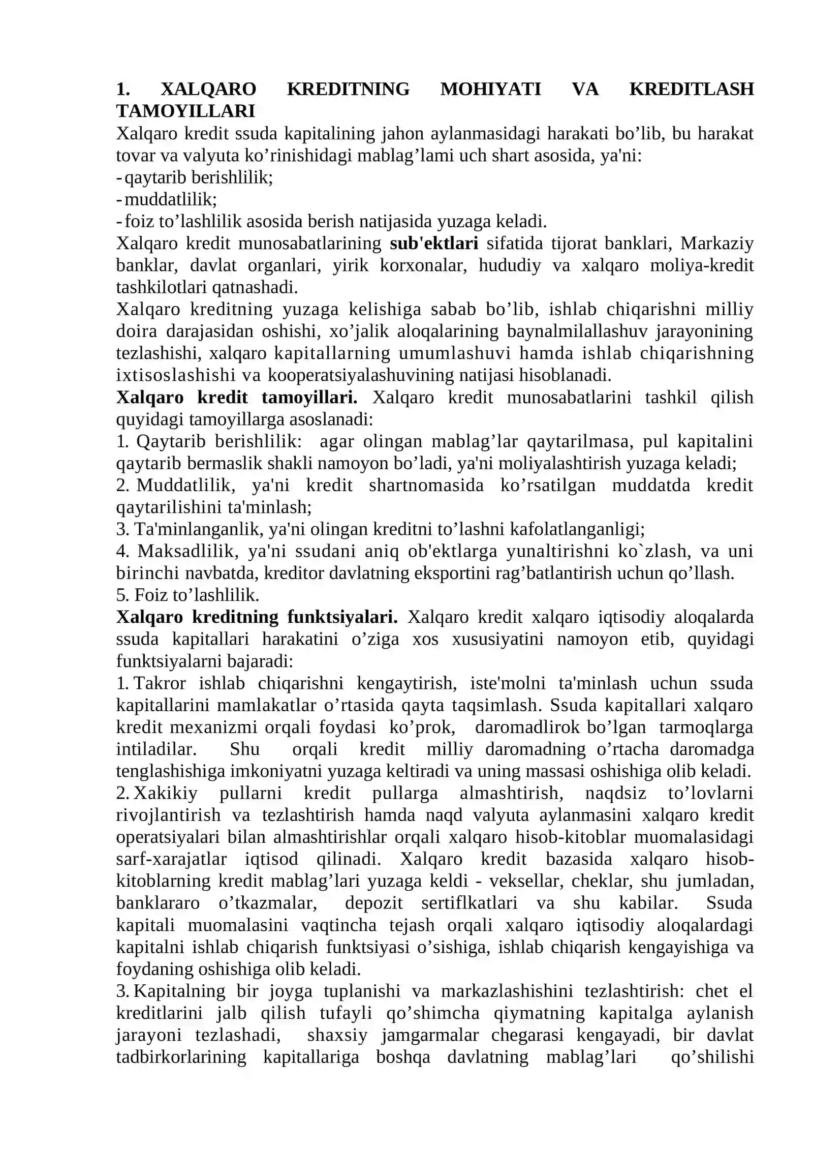Xalqaro kredit va xorijiy investitsiyalar 2