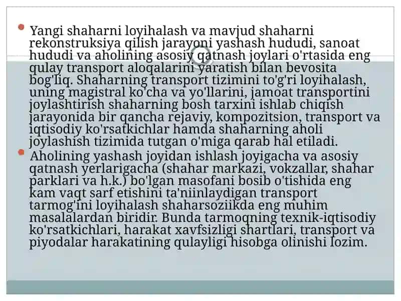 Shahar ko‘chalarini va yo‘llarini loyihalash va ularni shahar tarixida joylashtirishni o‘rganish 2