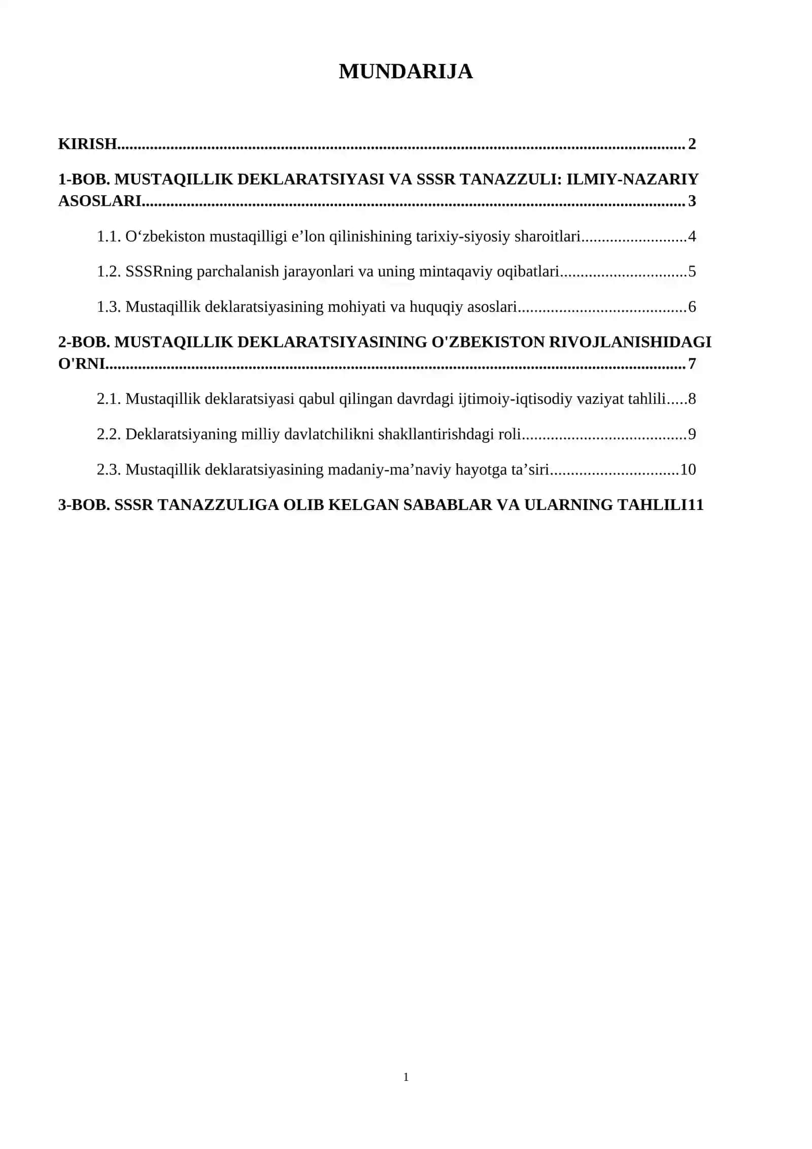 Mustaqillik deklaratsiyasining ahamiyati. SSSRning tanazzulga yuz tutishi 2