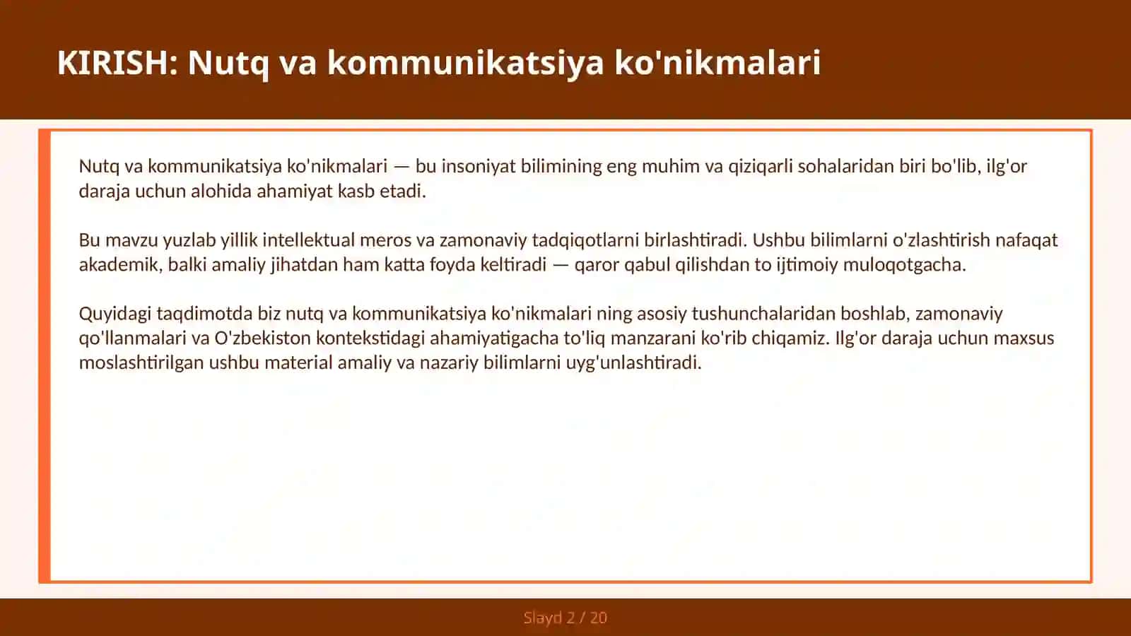 Nutq va kommunikatsiya ko'nikmalari 2