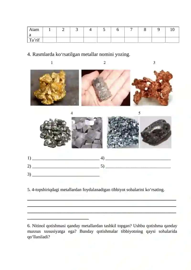 Tibbiyotda qoʻllaniladigan metallar 2