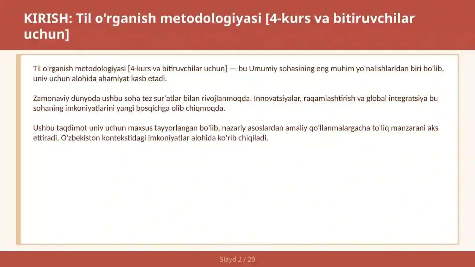 Til o'rganish metodologiyasi [4-kurs va bitiruvchilar uchun] 2