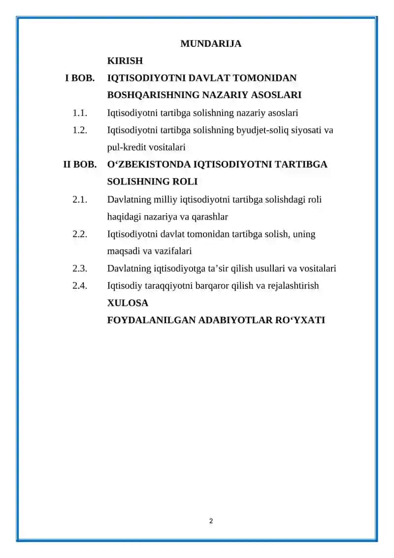 Iqtisodiyotning davlat tomonidan tartibga solinishi 2