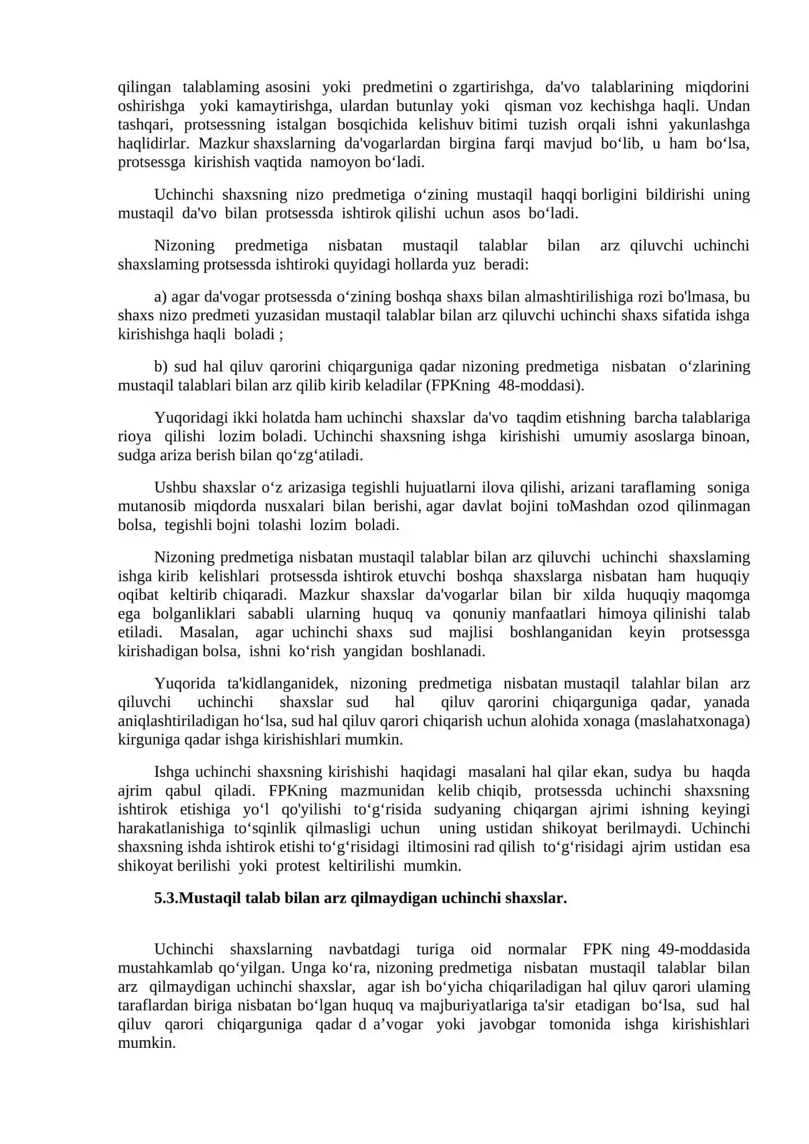 5- mavzu Fuqarolik protsessida uchinchi shaxslar va ularning huquq va majburiyatlilar 2