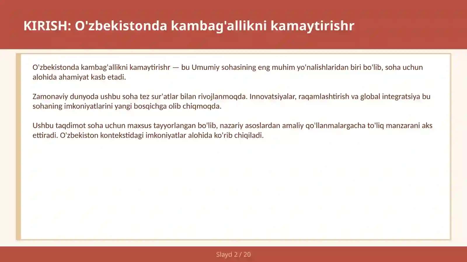 O'zbekistonda kambag'allikni kamaytirishr 2