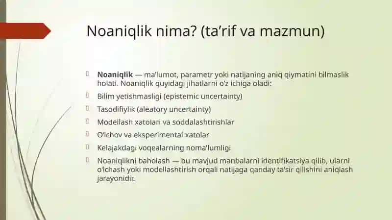 Noaniqliklar va ularni baholash 2