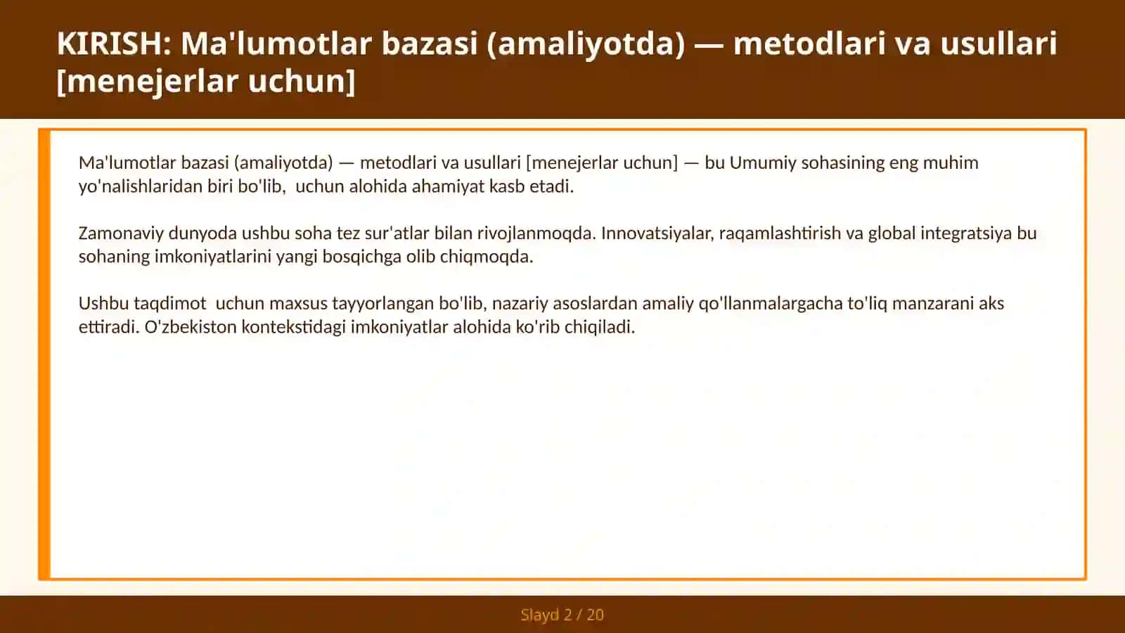 Ma'lumotlar bazasi (amaliyotda) — metodlari va usullari [menejerlar uchun] 2