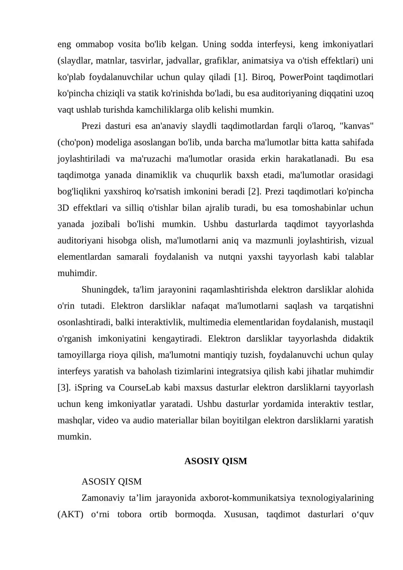 TAQDIMOT DASTURLARI BILAN ISHLASH. TAQDIMOT TAYYORLASH USULLARI VA ULARGA QO'YILADIGGAN TALABLAR (MS POWER POINT VA PREZI DASTURLARI MISOLIDA). ELEKTRON DARSLIK TAYYORLASH TAMOYILLARINI YORITISH. ISPRING VA COURSLAB DASTURLARIDA ELEKTRON DARSLIK YARATISH 2