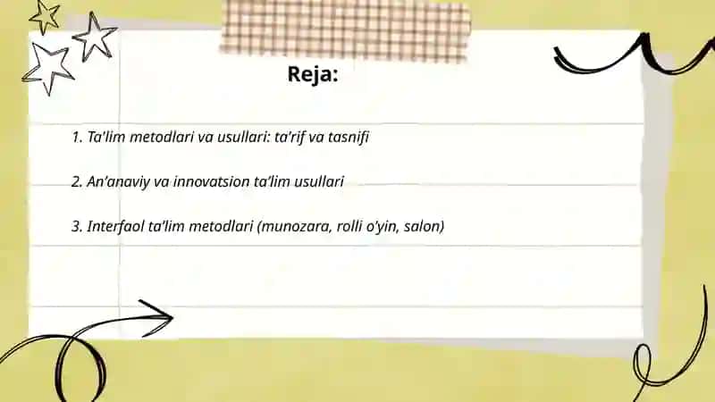 Ta'lim medodlari va usullari tushunchalari 2