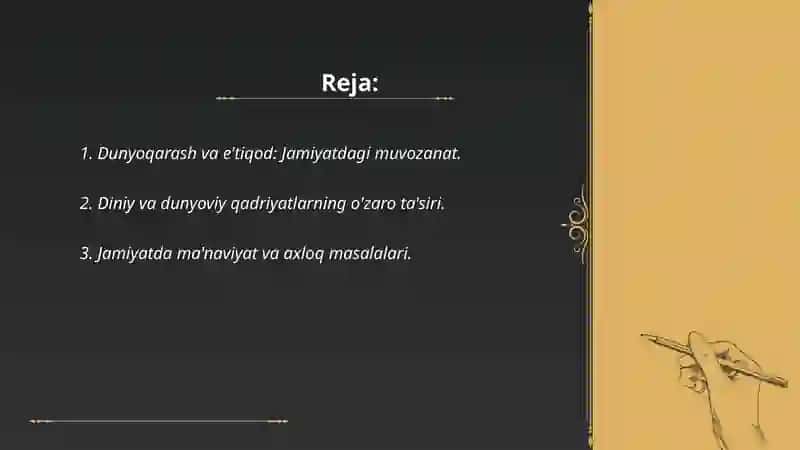 Jamiyat hayotida dunyoviylik va diniylik mutanosibligi 2