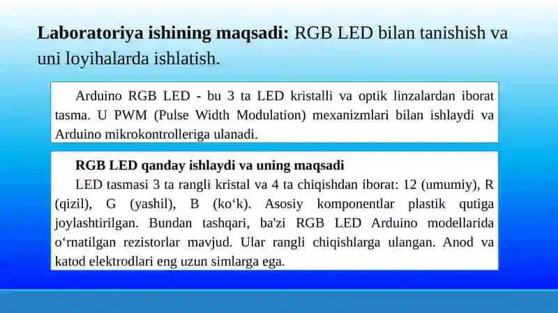 RGB yorug‘li moduli bilan ishlash 2