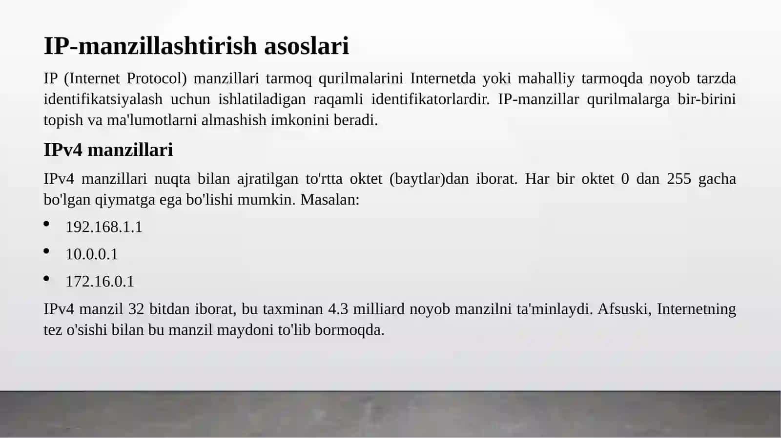 IP-manzillar va tarmoq interfeyslari sozlash 2