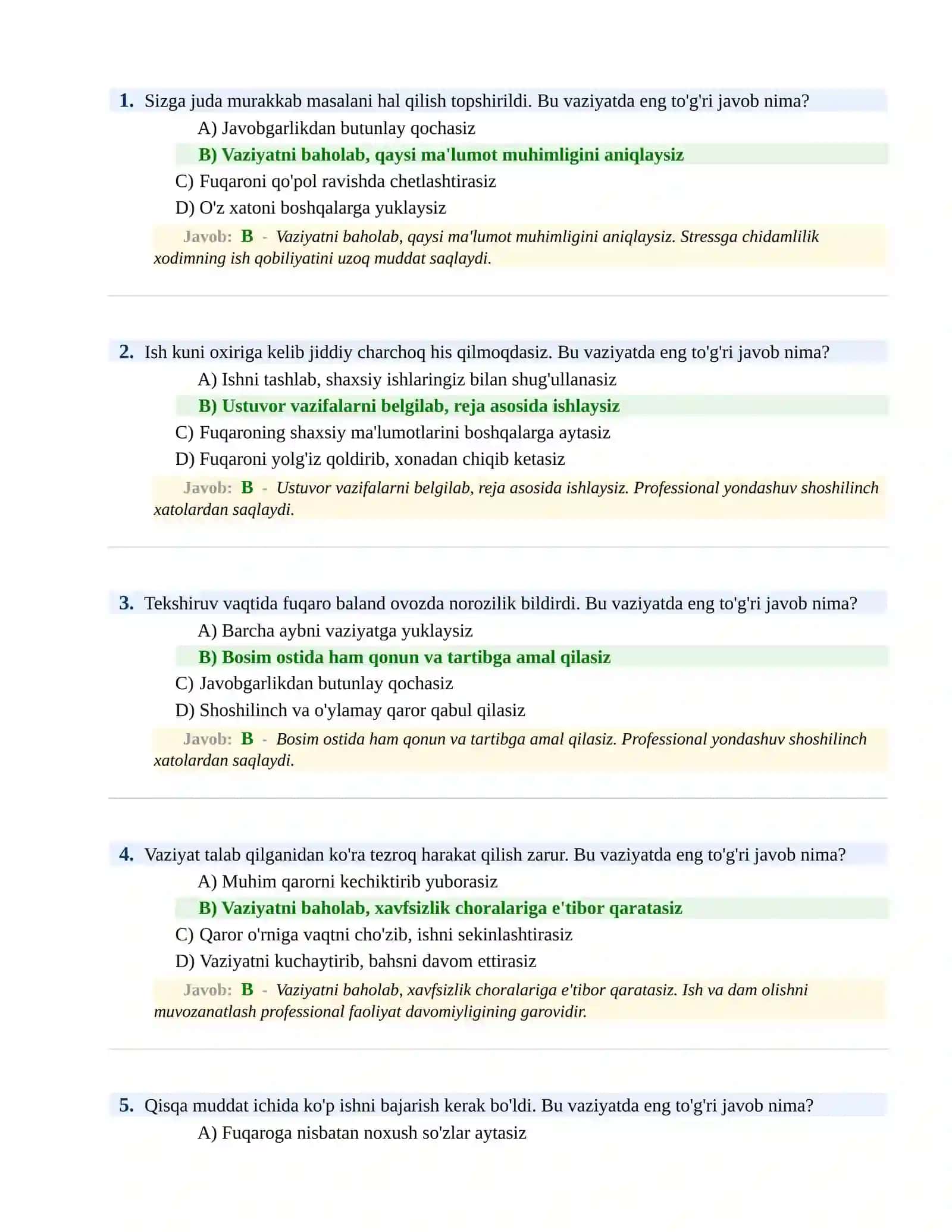 BOJXONA XIZMATIGA ISHGA KIRISH PSIXOLOGIK SINOV Testlari 2