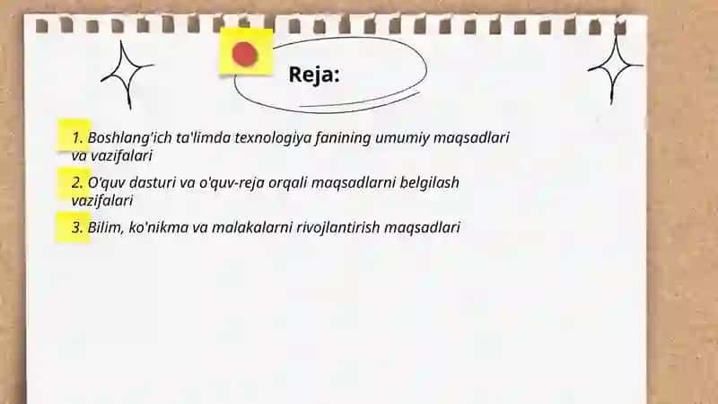 Boshlang'ich ta'limda texnologiya fanini o'qitish metodikasi fanining maqsad vazifalari 2