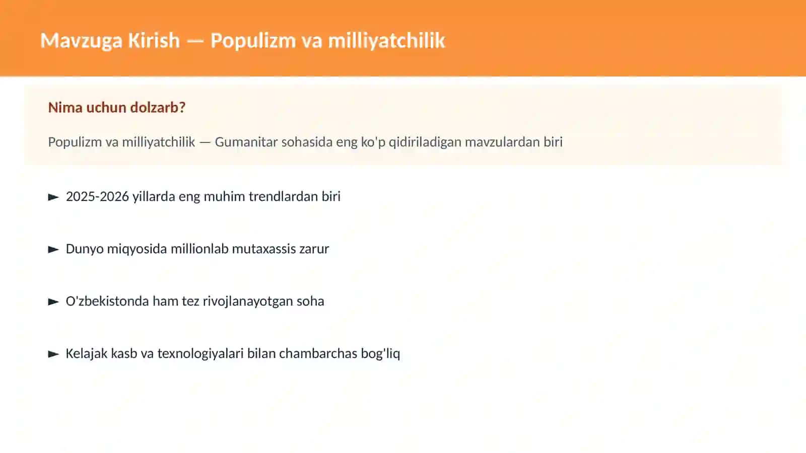 Populizm va milliyatchilik 2