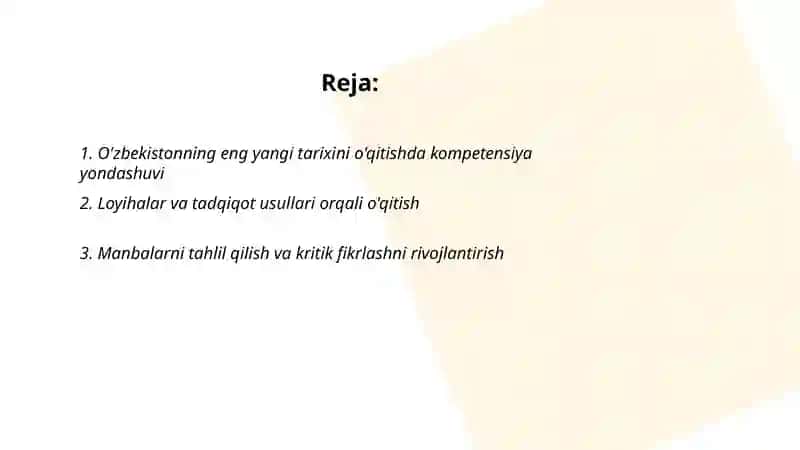 O'zbekistonning eng yangi tarixini o'qitish metodlar 2