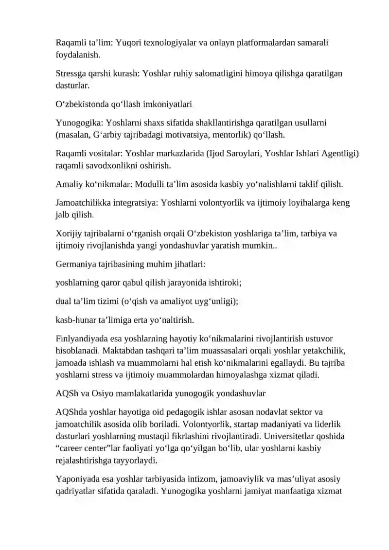 Yunogogika va yoshlar hayotiga oid xorijiy tajribalarni o'rganib tahlil qilish 2