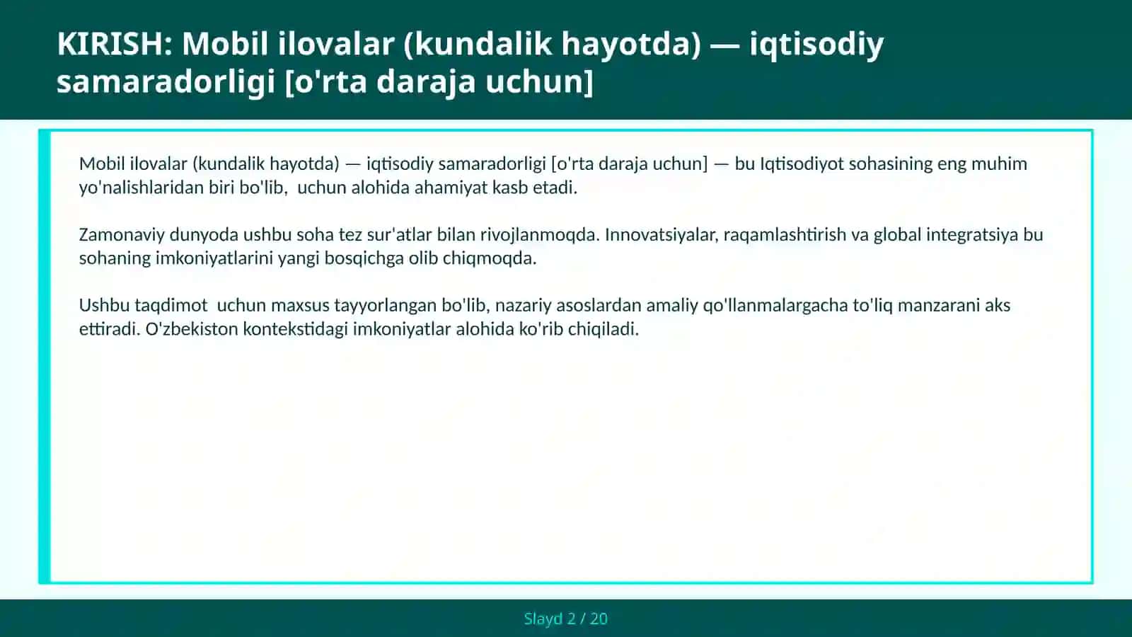 Mobil Ilovalar (Kundalik Hayotda) — Iqtisodiy Samaradorligi [O'RTA DARAJA UCHUN] 2