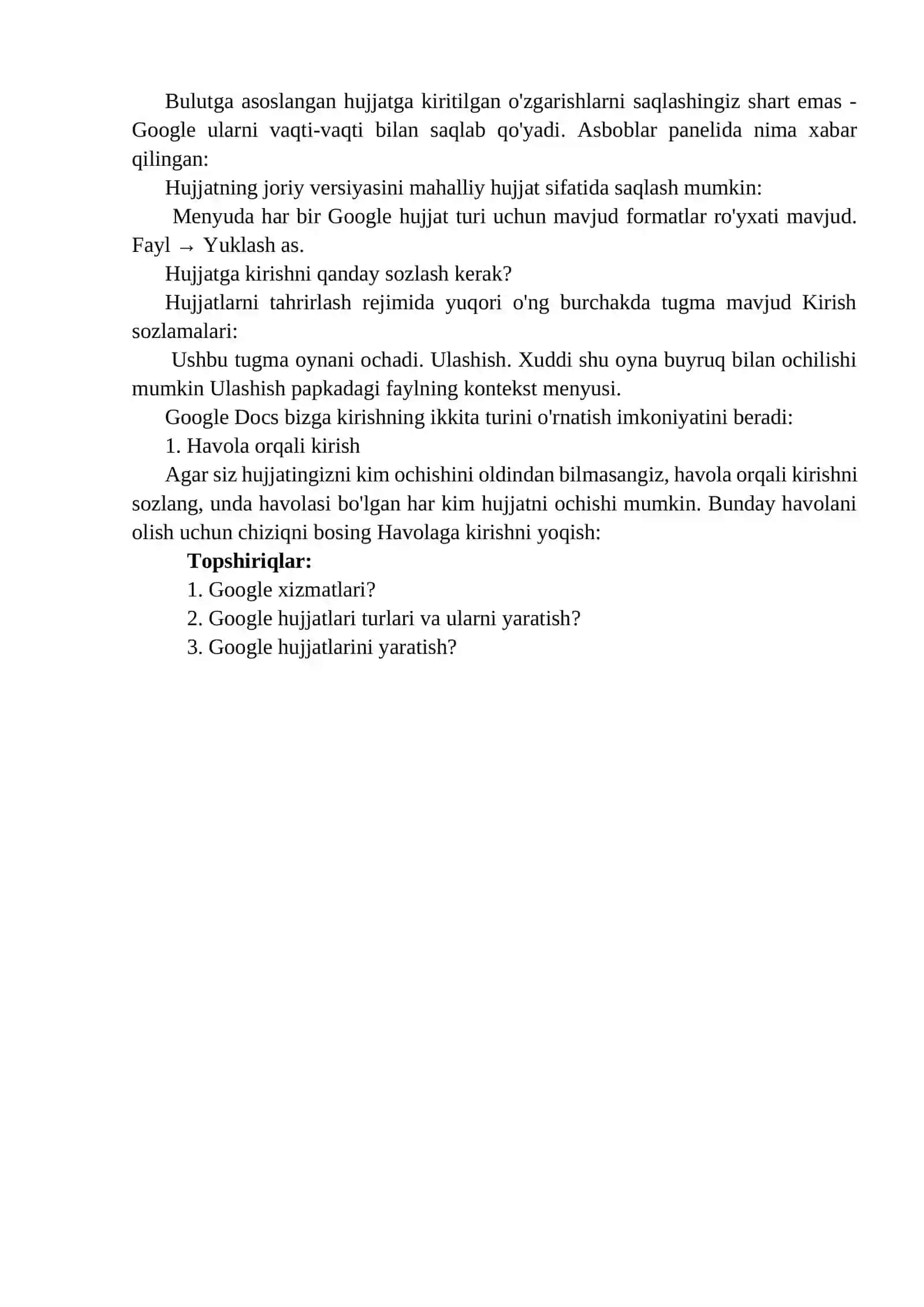8-Amaliy mashg`ulot. Google Docs bilan ishlash xizmatlari (matn, elektron jadval, taqdimotlar) va so‘rovnomalar yaratish 2