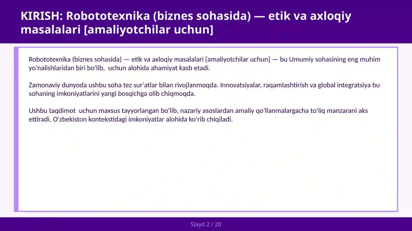 Robototexnika (biznes sohasida) — etik va axloqiy masalalari [amaliyotchilar uchun] 2