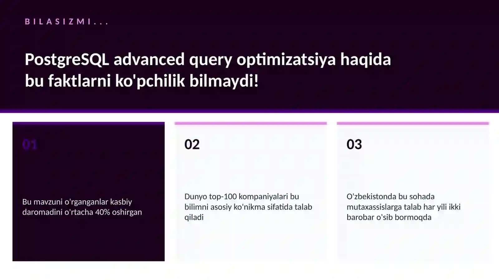 PostgreSQL advanced query optimizatsiya 2