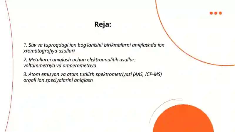 Suv va tuproq ifloslanishida ion bog'lanishli birikmalarni aniqlash va ulardan tozalash usullarini taklif qilish 2