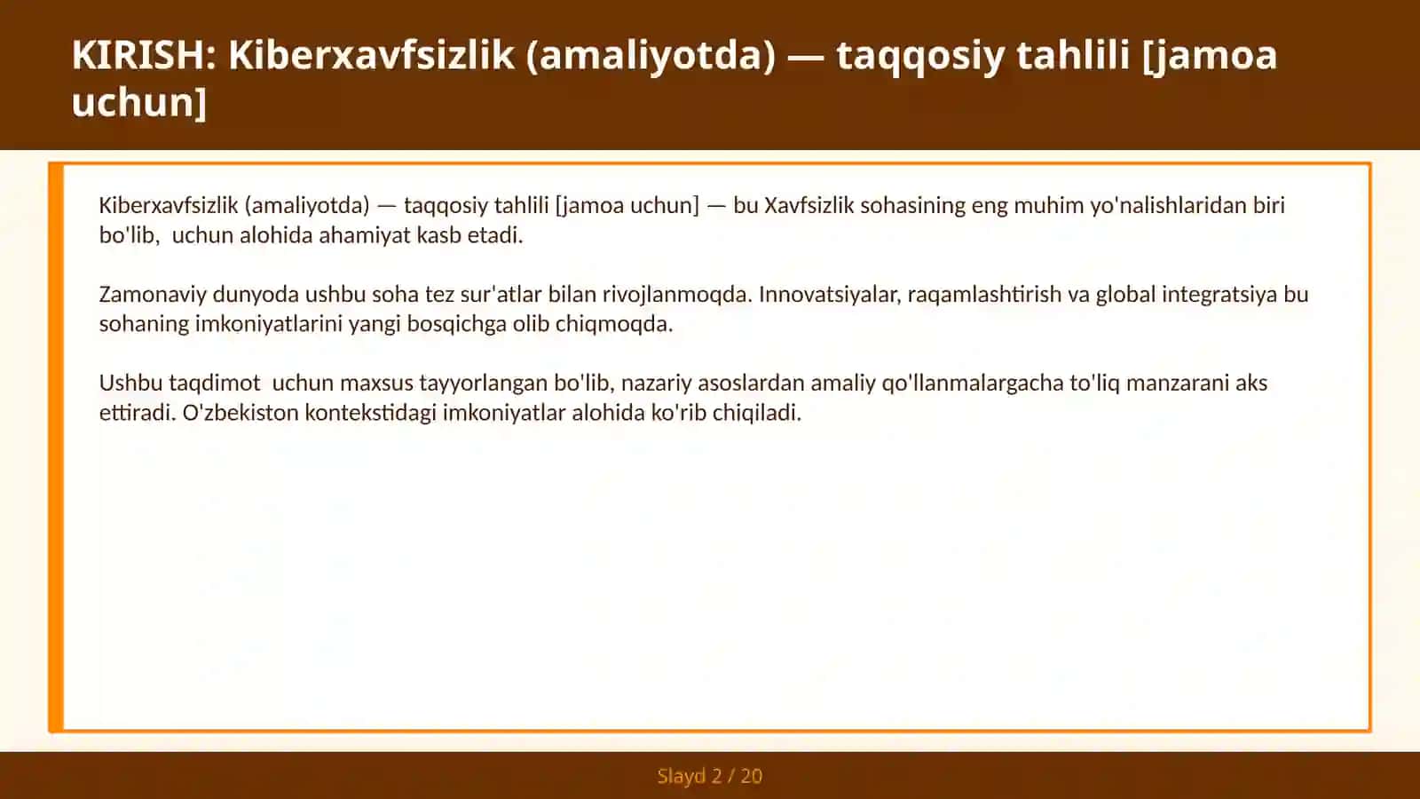 KIBERXAVFSIZLIK (AMALIYOTDA) — TAQQOSIY TAHLILI [JAMOA UCHUN] 2