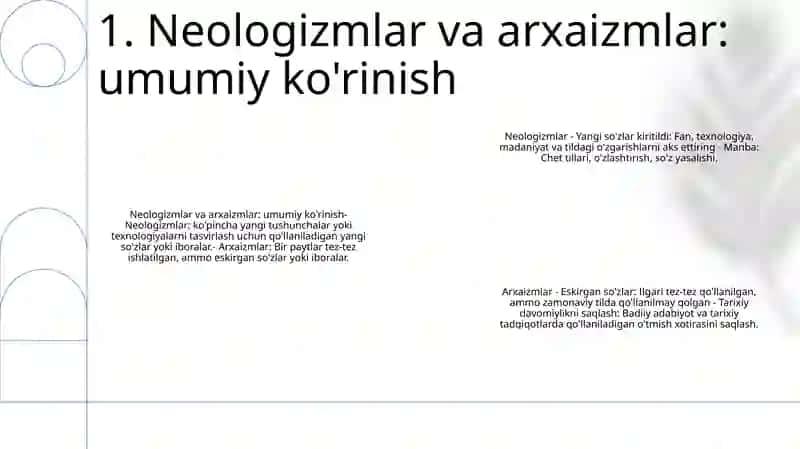 Neologizmlar va arxaizmlar: umumiy ko'rinish 2