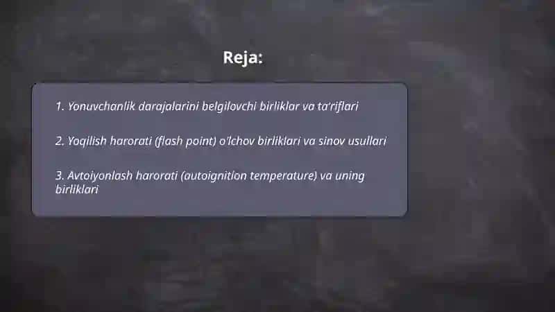 Modda materiallarini xavsizligini yonuvchanligini baholaydigan birliklar va ularni etiborga olish talablari 2