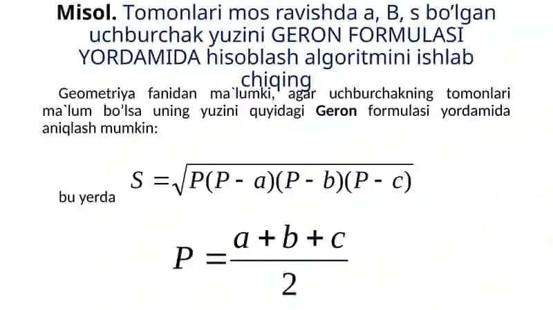 Algoritmni tuzim ko'rinishida ifodalash 2