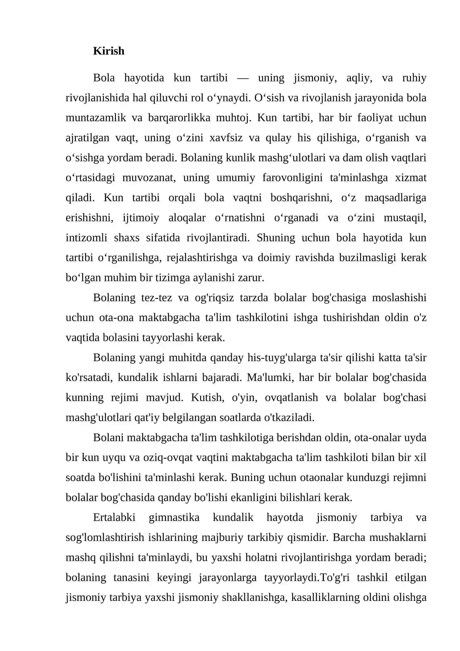 Bola hayotida kun tartibi va uning ahamiyati 2