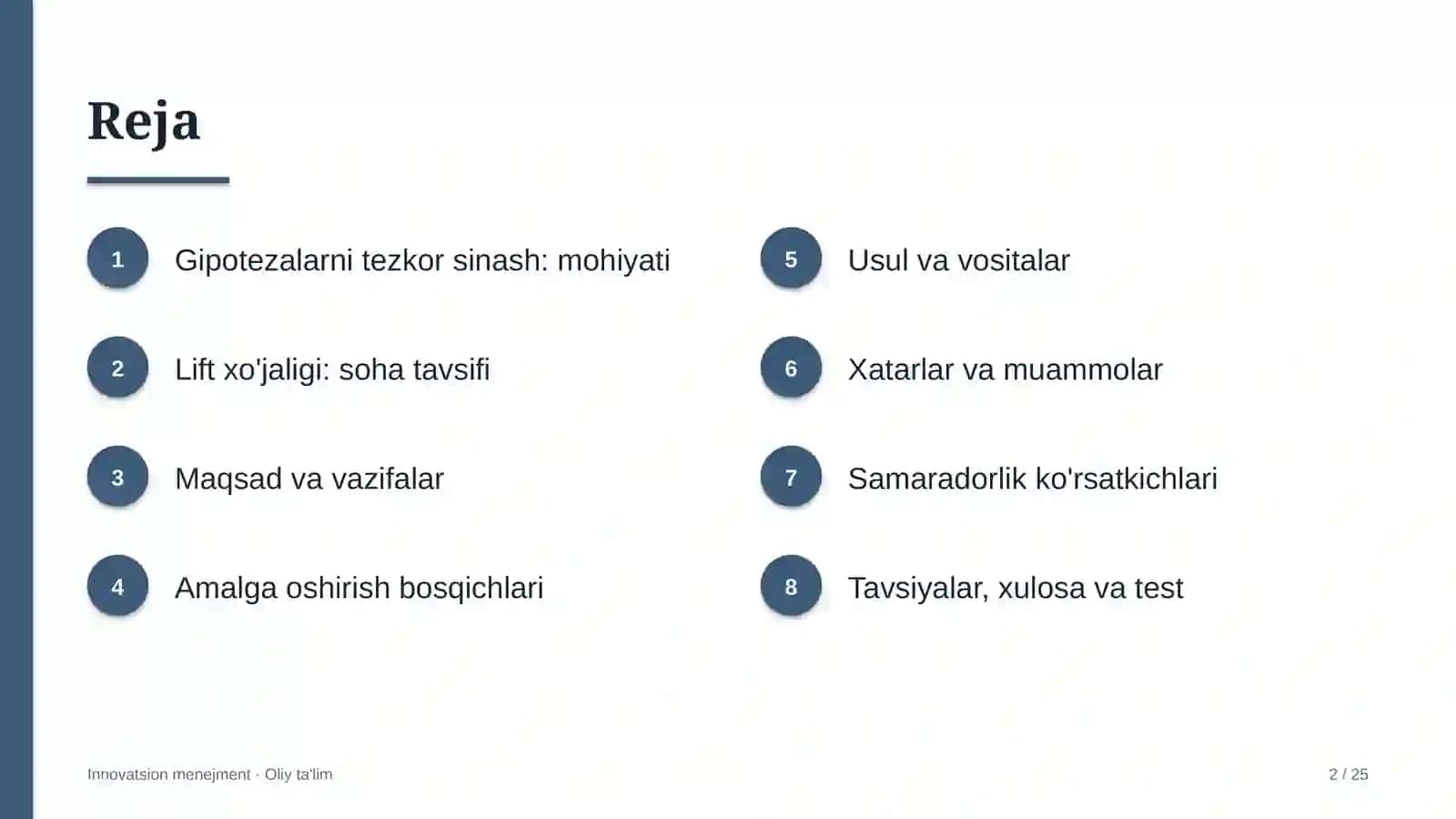 Lift xo'jaligida gipotezalarni tezkor sinash 2