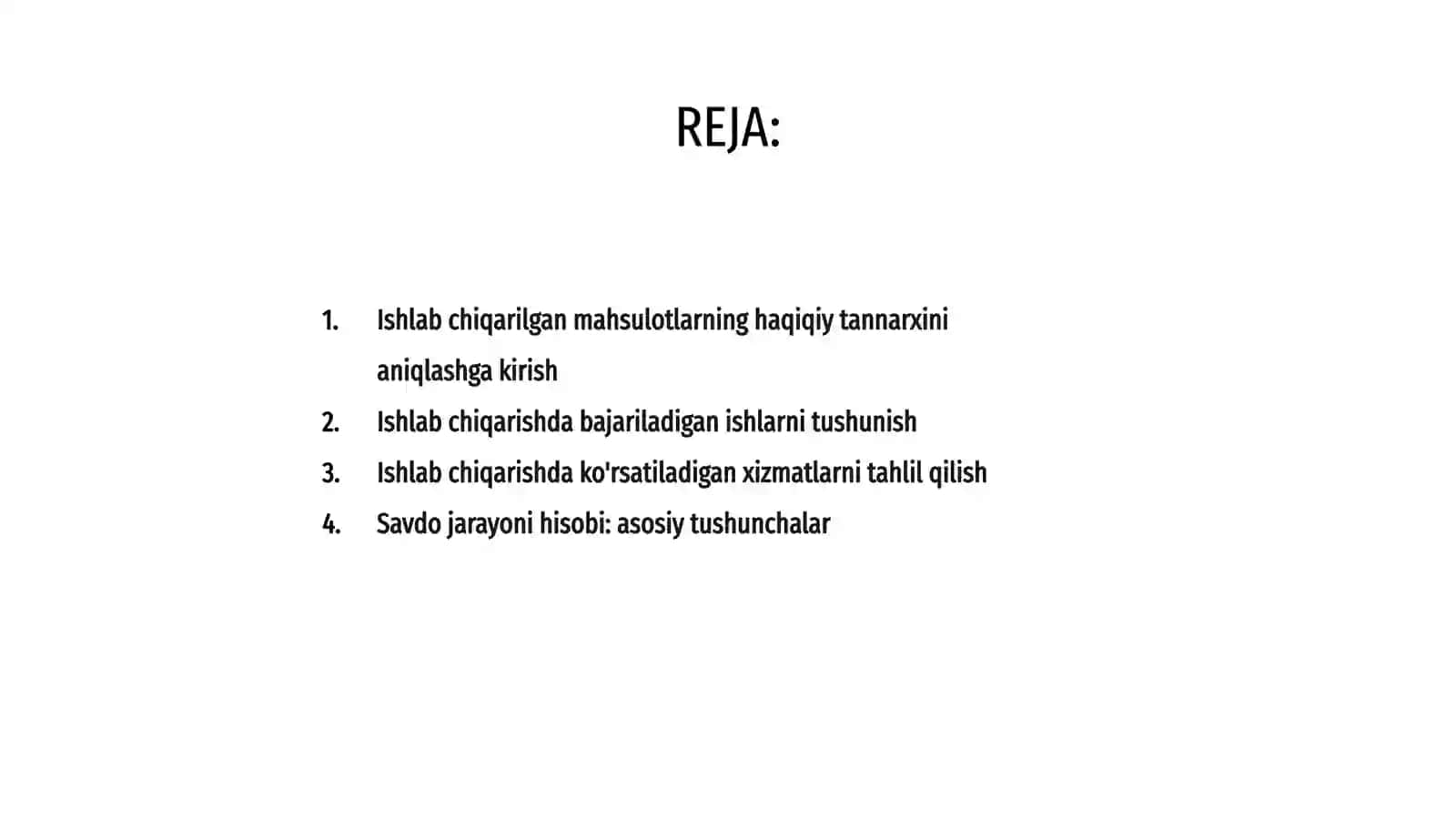 Ishlab chiqarilgan mahsulotlarning haqiqiy tannarxini aniqlashga kirish 2