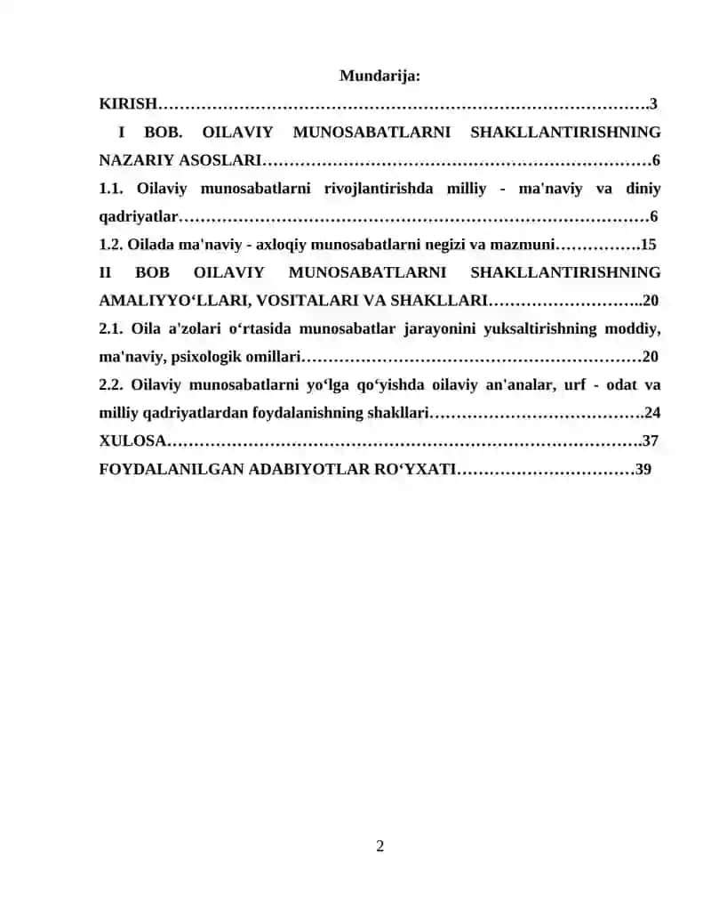 KURS ISHI Oilaviy munosabatlarda milliy urf-odatlarning o`rni 2
