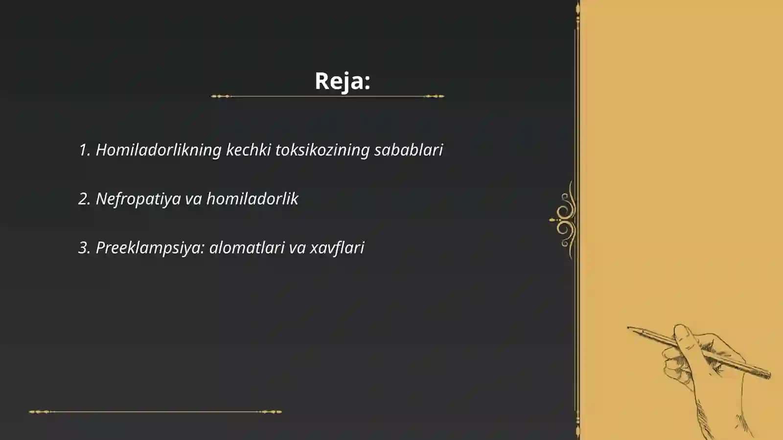 Homiladorlikning kechki taksikozlari, Nefropatiya, Pryeklamsiya, Eklampsiya va tez tibbiy yordam koʻrsatish 2