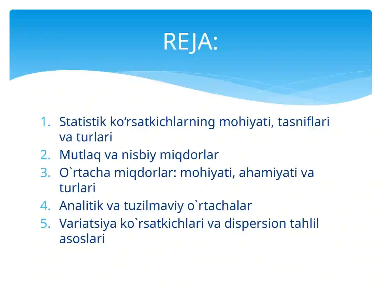Statistik ko'rsatkichlar va o'rtacha miqdorlar 2