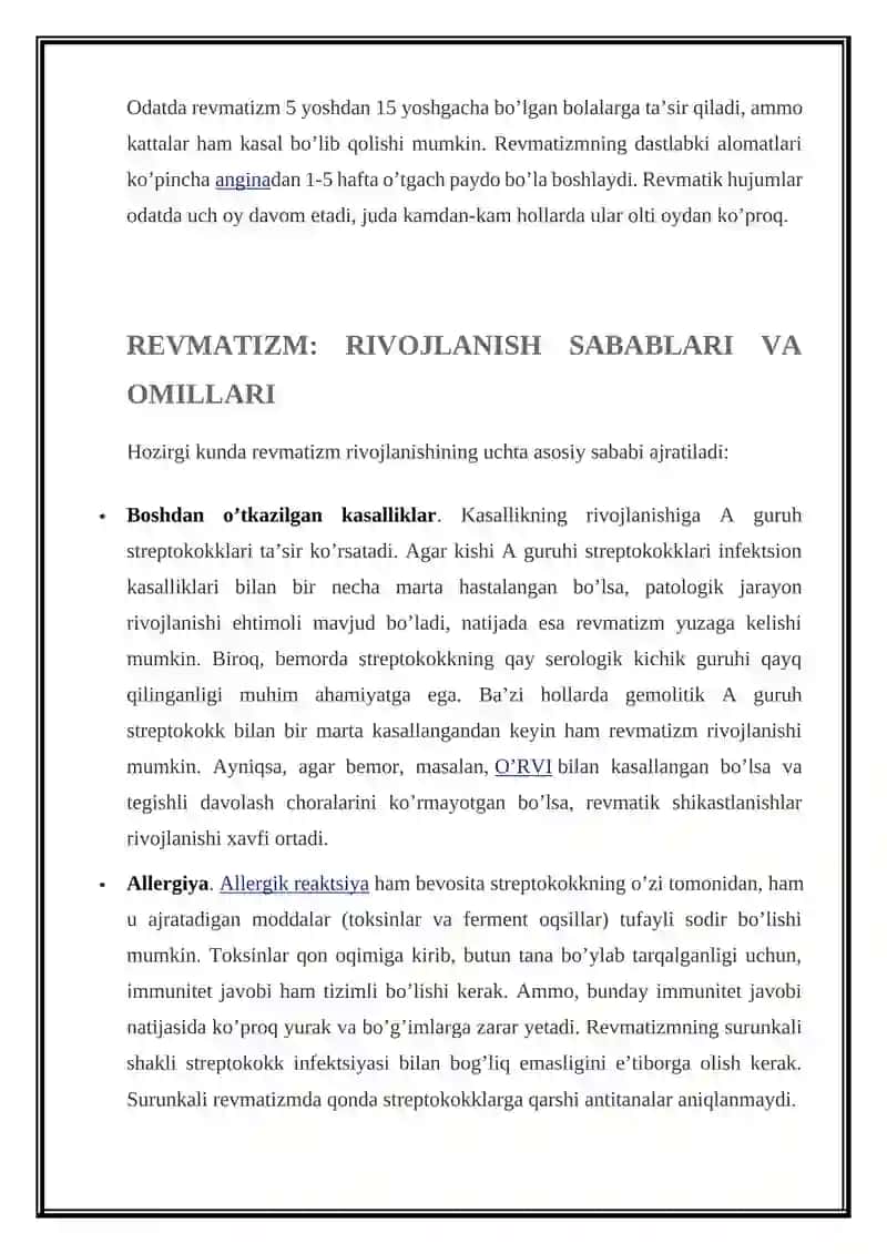 REVMATIZM KASALLIGI: ALOMATLARI, TASHXISLASH, DAVOLASH USULLARI, OLDINI OLISH, ASORATLANISHI 2