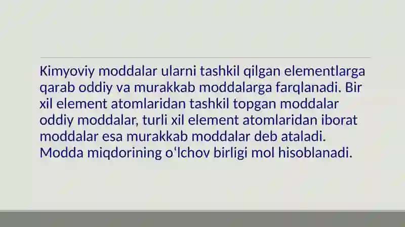 Kimyo moddalarining miqdori 2