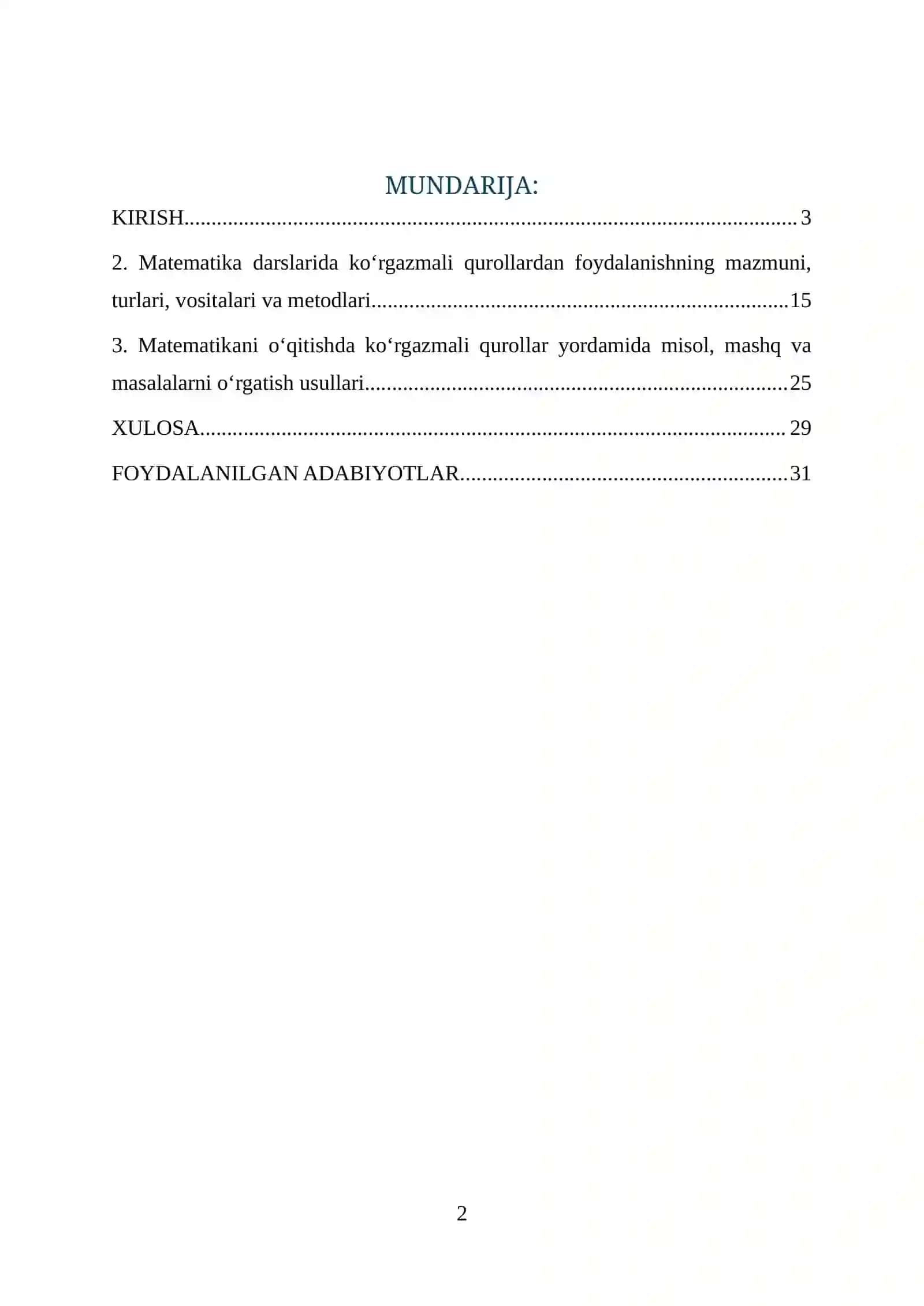 Matematikani o‘qitishda foydalanimagan ko‘rgazmali qurollar va ulardan foydalansih 2