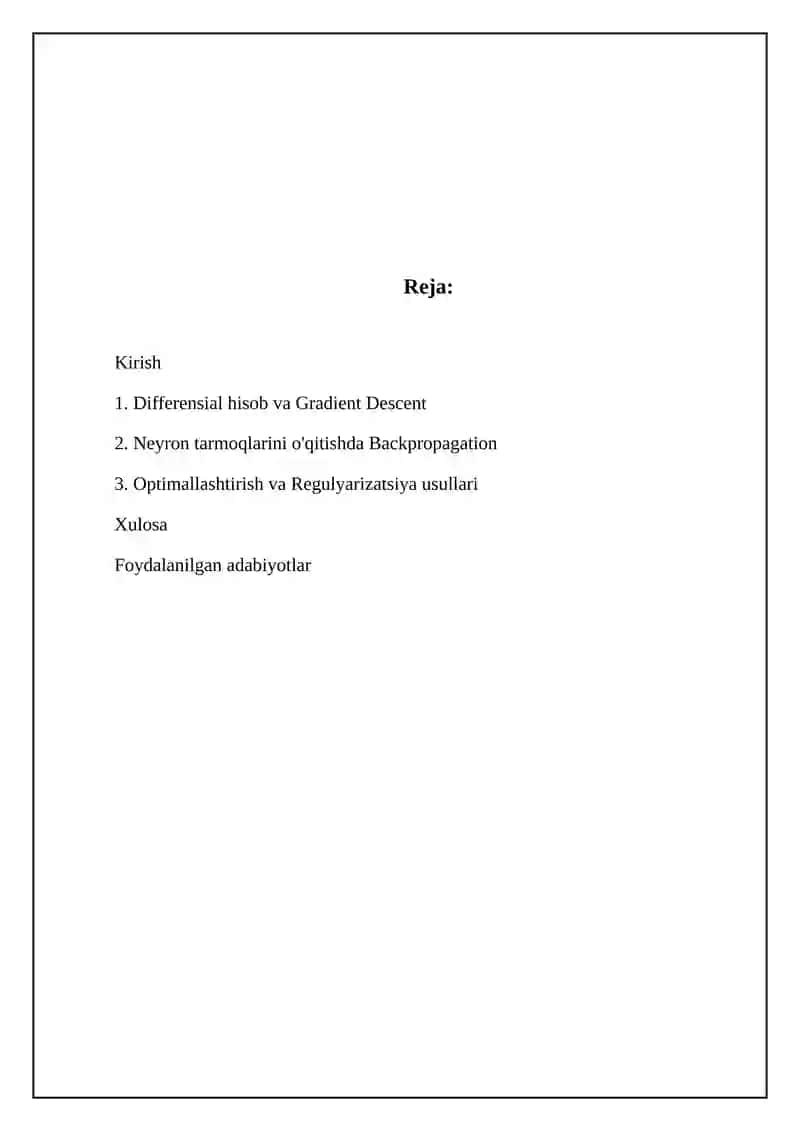 Mashinali oqitish algoritmlarida differensial hisob tadbiqlari 2