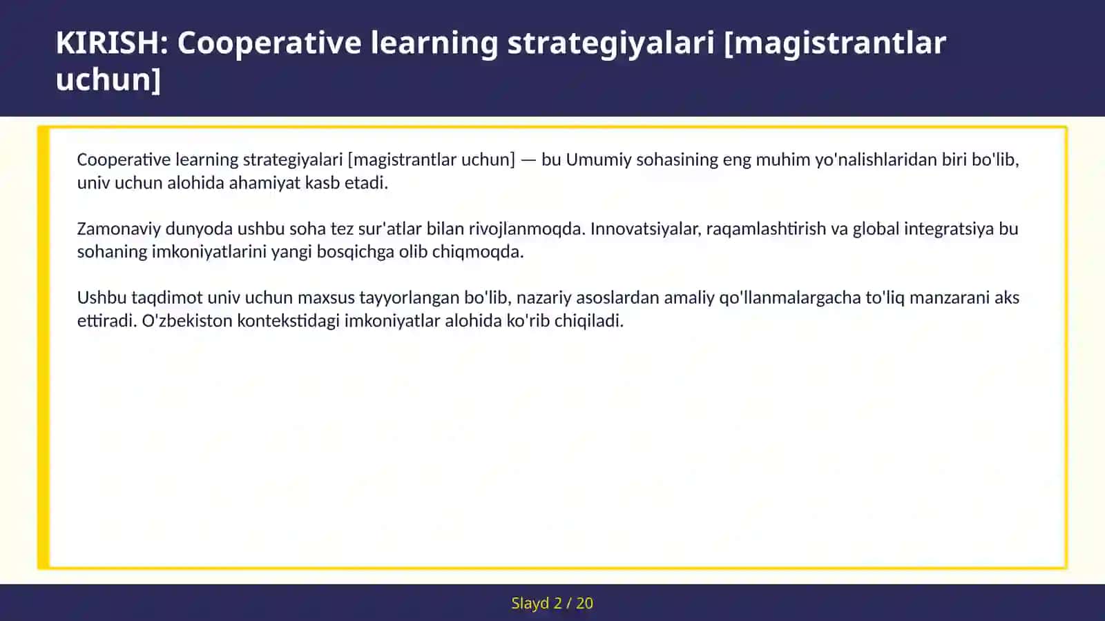 Cooperative learning strategiyalari [magistrantlar uchun] 2
