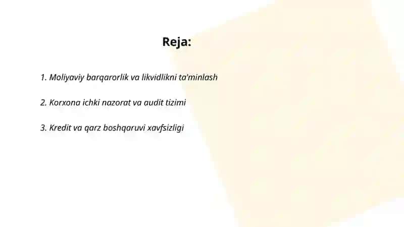 Moliyaviy barqarorlik va likvidlikni ta'minlash 2