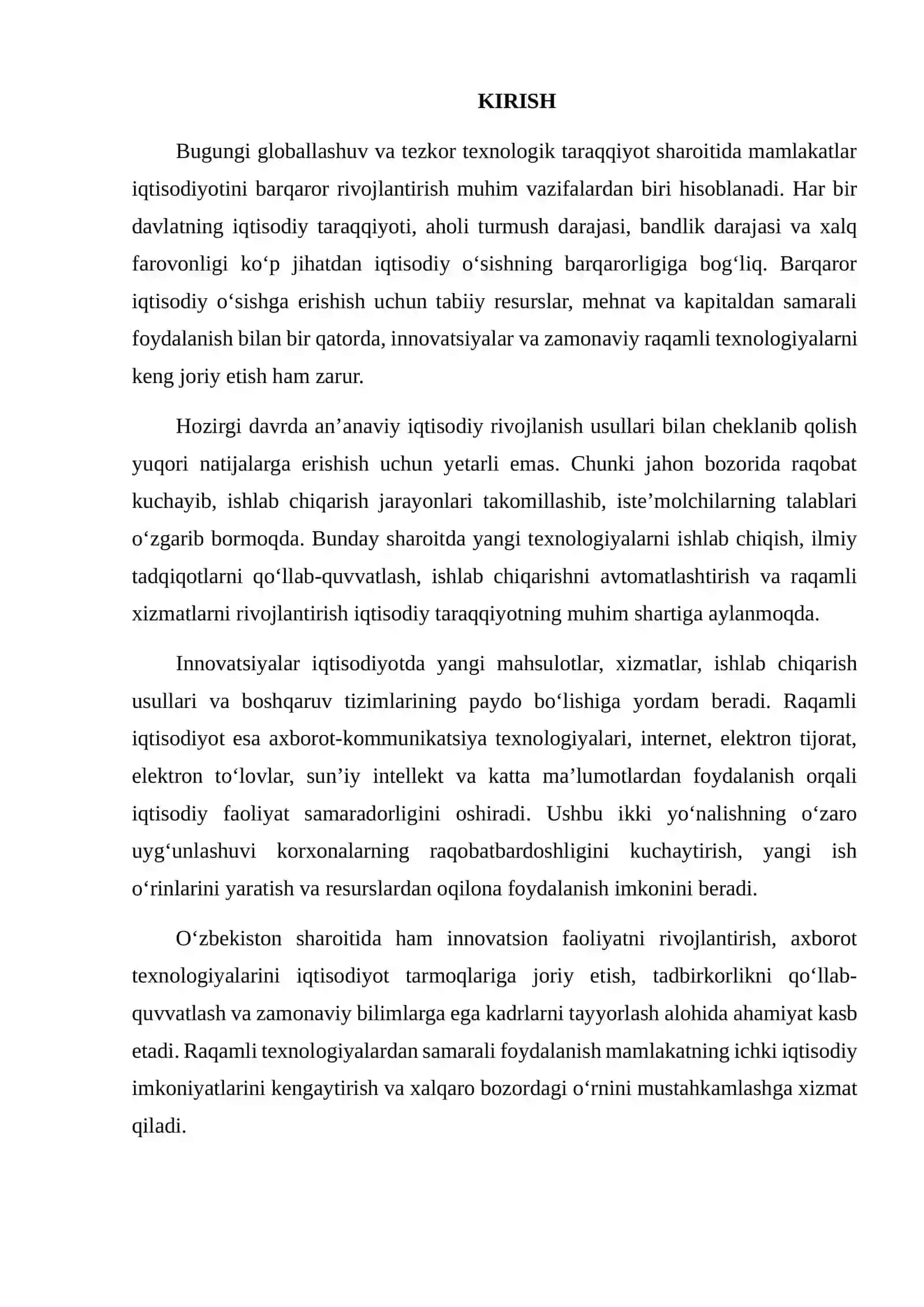 BARQAROR IQTISODIY O‘SISHNI TA’MINLASHDA INNOVATSIYALAR VA RAQAMLI IQTISODIYOTNING O‘RNINI TAHLIL QILISH 2