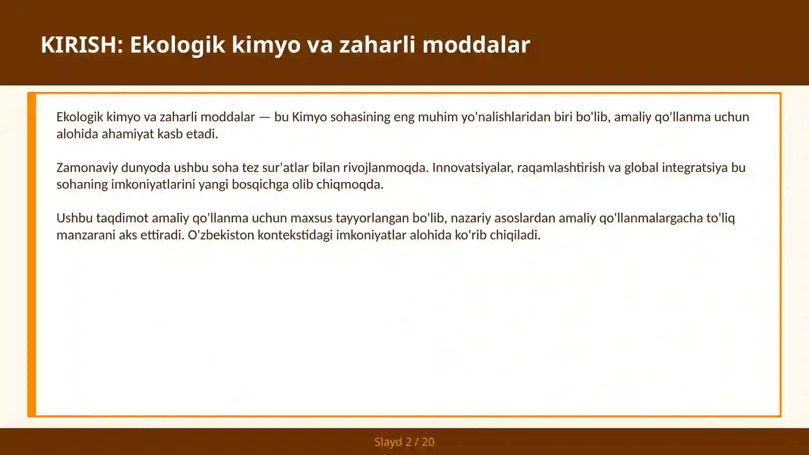 Ekologik Kimyo va Zaharli Moddalar 2