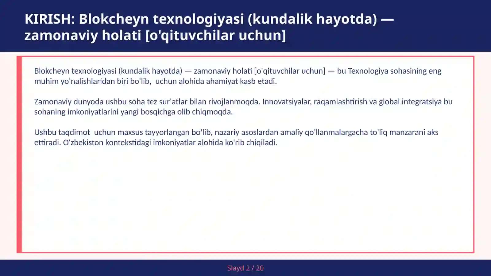 Blokcheyn texnologiyasi (kundalik hayotda) — zamonaviy holati [o'qituvchilar uchun] 2