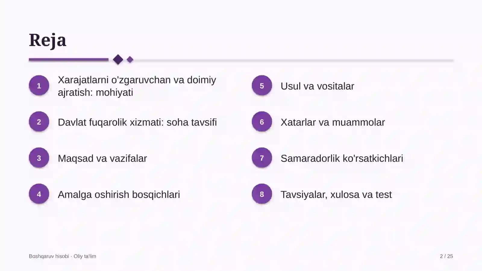 Boshqaruv Hisobi · Oliy Ta'lim 2