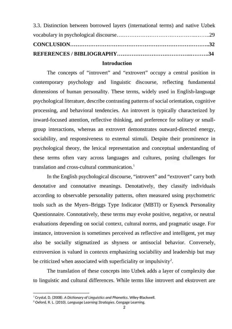 Introvert vs Extrovert: A lexical and Conceptual Analysis in English Psychological Discourse and its Uzbek Equivalents 2