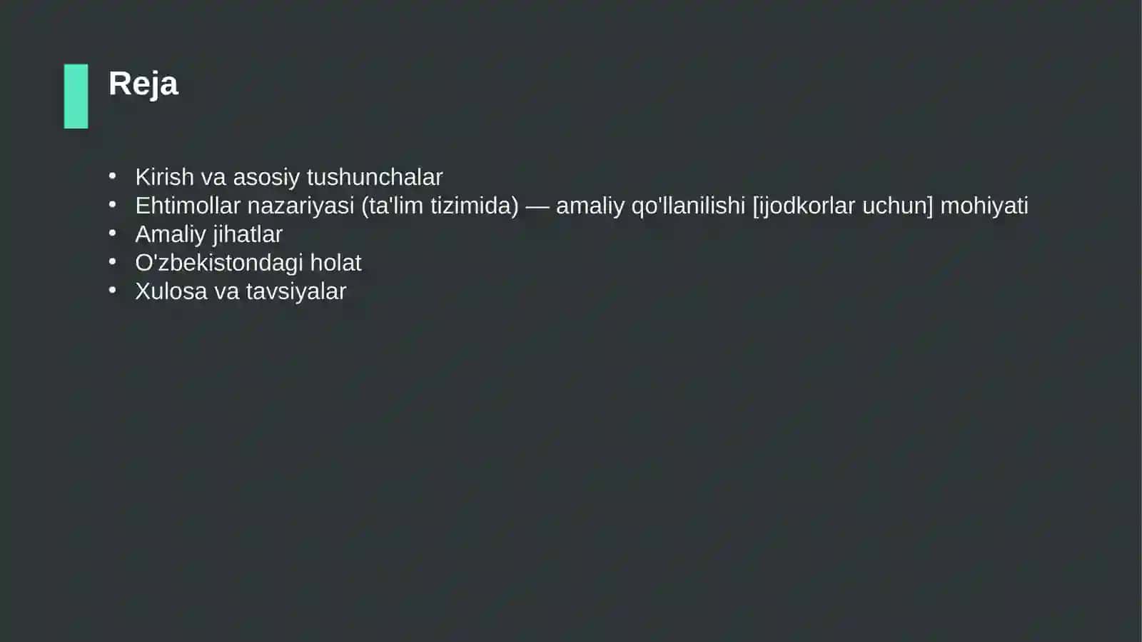 Ehtimollar nazariyasi (ta'lim tizimida) — amaliy qo'llanilishi [ijodkorlar uchun] 2